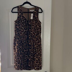 LOFT Brown and Black Animal Print Midi Dress
